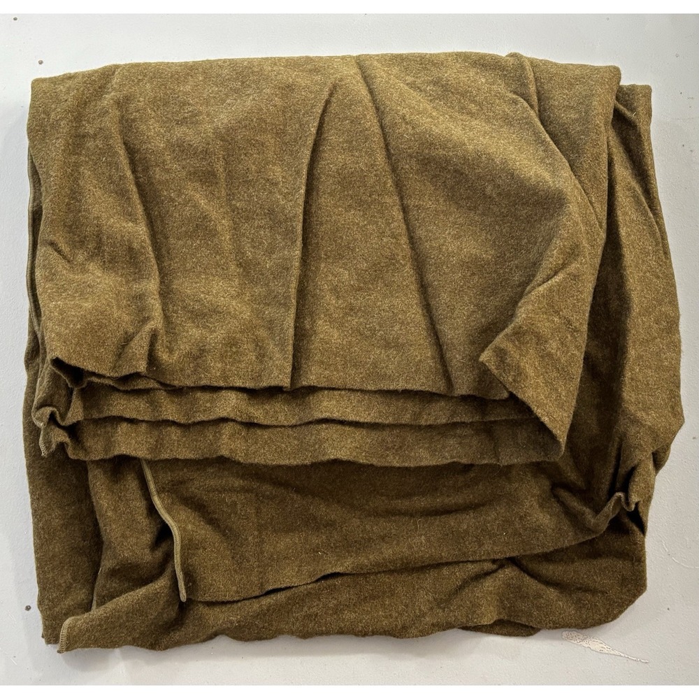 US Army Wool Blanket Military Vintage 1953 Olive Drab 60x72 Chatham Mfg Co